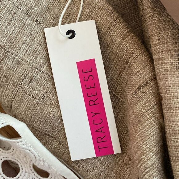 Tracy Reese White & Taupe Eyelet Lace Front Sleeveless Midi Dress Size Small NEW - Picture 9 of 10